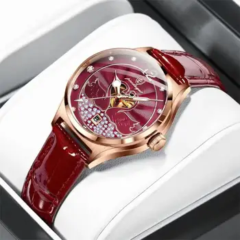 POEDAGAR Nové Módne Kože Červené Quartz Ženy Hodinky Vodotesné Top Značky Luxusné Elegantné Dámske Náramkové hodinky Montre Femme