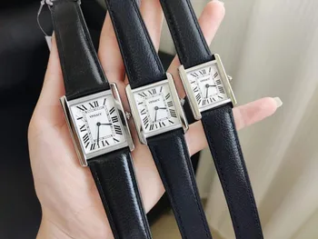 Luxusné Ženy Muži Rímske Čísla Náramkové hodinky, Čierne Originálne Kožené Obdĺžnik Sledovať Zirkón Quartz Hodinky Francaise Hodiny 24 27 31mm