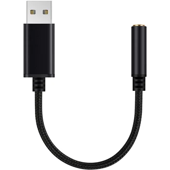 USB na 3,5 mm Jack pre Slúchadlá Audio Adaptér,Externý Stereo Zvuková Karta pre PC, Notebook,pre PS4,na Mac, Atď. (O 0,6 Nohy,Black)
