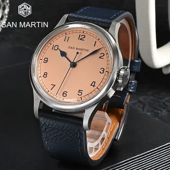San Martin 38.5 mm Luxusné Muži Mechanické Hodinky NH35 Vintage Pilot Jednoduché Módne Náramkové hodinky Pečené Lak Modrá Ruky 10 Bar Hodiny