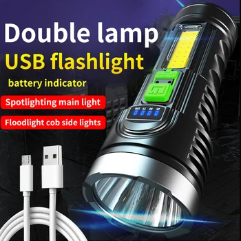Malé Domáce USB Nabíjateľná LED Baterka s KLASU Bočné Svetlo