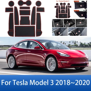 Pre Tesla Model 3 2018 2019 2020 Anti-Slip Mat Brány, Podložky Pohár Dvere Groove Podložky Auto Groove Rohože Interiéru Auto Príslušenstvo Nálepky
