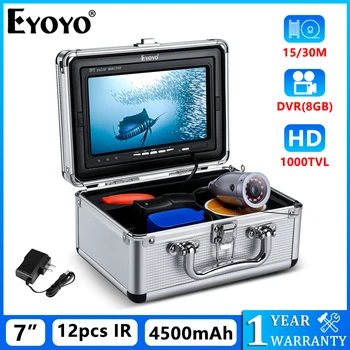 Eyoyo Podmorský Rybolov Fotoaparát 7 Palcový Monitor 1000TVL Vodotesný IP68 15M/30 M Kábel, Vonkajší Sunvisor Zimný lov Rýb Vyhľadávanie