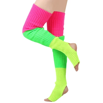 Ženy Kábel Pletené Pančuchy Farebný Kontrast Nad Kolená, Stehná Vysoké Dlhé Ponožky Módne Y2K Estetické Leg Warmers na Jeseň Zima