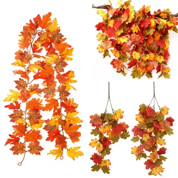 Umelé Rastliny Javorový List Garland Jesenné Dekorácie viničoch na deň Vďakyvzdania Stôl Dekorácie Vonkajšie Záhradné Domova