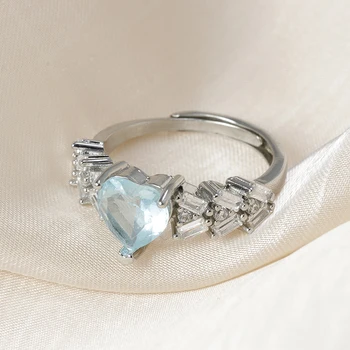 Fashion CZ Zirkón Modré Srdce Prstene pre Ženy Nehrdzavejúcej Ocele Geometrie Nastaviteľné Prst Prsteň Vianočný Darček Milujú Šperky