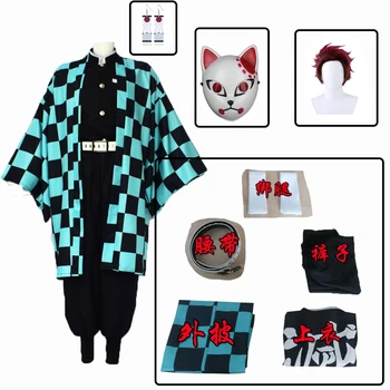 Dospelé deti Démon Vrah Kimetsu č Yaiba Tanjirou Kamado Cosplay Kostým Kimono Plášť Halloween Party Anime Jednotné Oblečenie