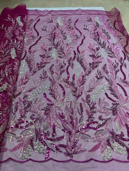 Najnovšie Nový Dizajn Špeciálne Svadobné Party Šaty Výšivky Luxusné Korálky Čipky Hot Predaj Sequin Textílie Afriky Francúzsky Čistý Čipky Textílie