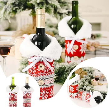 Vianočné Dekorácie Dodávky Pletené Tlačidlo Snowflake Fľaša Vína Set Creative Šampanské Fľaša Červeného Vína Nastaviť V Pohode Pohárov Na Víno