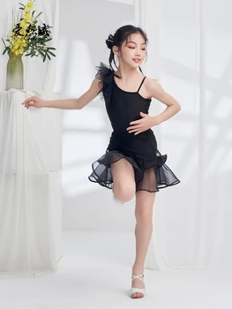 Irls latinské Tanečné Šaty Deti Súťaže Sála Dancewear pre Perfromance Black Samba Salsa Tango Vestidos Praxi Kostým