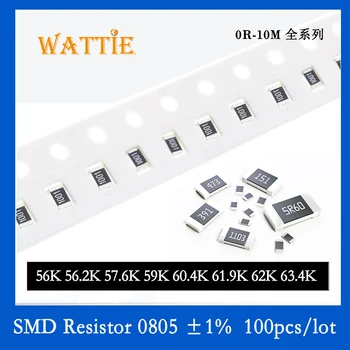 SMD Rezistora 0805 1% 56K 56.2 K 57.6 K 59K 60.4 K 61.9 K 62K 63.4 K 100KS/veľa čip odpory 1/8W 2.0 mm*1,2 mm