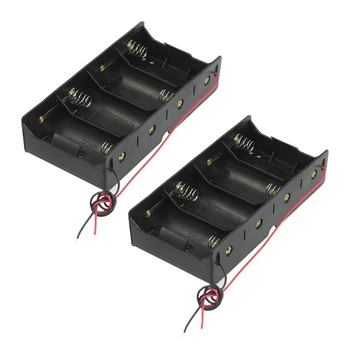 2X Čierna 4 X 1,5 V D Batérie, Držiak na Skladovanie Prípade Box W Vodič Vedie
