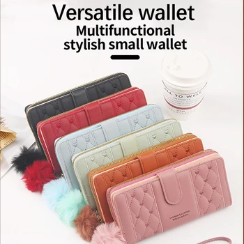 Kožené Wristlet Peňaženka pre Ženy plyšový prívesok candy farbou vytlačené Dlho námestie kabelka kórejská verzia študent mince kabelku