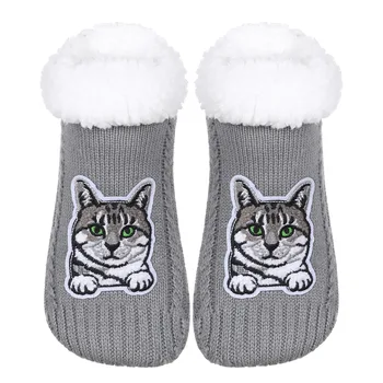 Fuzzy Črievičku Ponožky s Grip Zimné Non Slip Fleece linajkované Načechraný Roztomilý Fuzzy Ponožky Legrační Zviera Teplé Dom Ponožky Dary-Cat