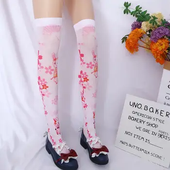 Sexy Sladké Sakura Králik Streetwear Nad Kolená Vysoké Lolita Hromadu Ponožka Korean Golf Ponožky Ženy Dlhé Ponožky Pančuchy JK