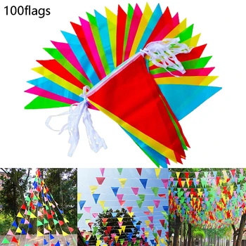 50/100M Viacfarebná Trojuholník Vlajky Bunting Rainbow Pennant Festival Strany Banner Trojuholník Garland pre Domov, Záhradu Svadobná Výzdoba