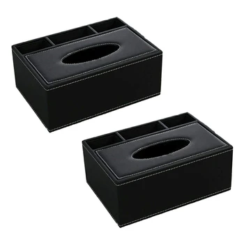 2X PU Tkaniva Box Diaľkové Ovládanie, Multifunkčný Držiak Ploche Organizátor Ceruzka, Nožnice Kontajner (Black)