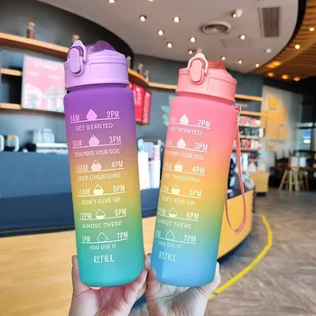 Vonkajšie Športové Fľašu, 900 ML Prenosné Rainbow Fľaša na Vodu Roztomilý Nálepky Motivačný s Časom Značku Opakovane Plastové Poháre