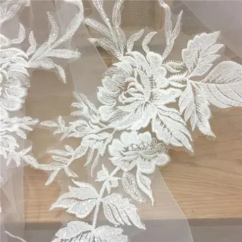 2pair/4piece Nádherné transparentné sequin čipky s kvetinovým nášivka textílie pre svadobné šaty, Ručné DIY čipky príslušenstvo