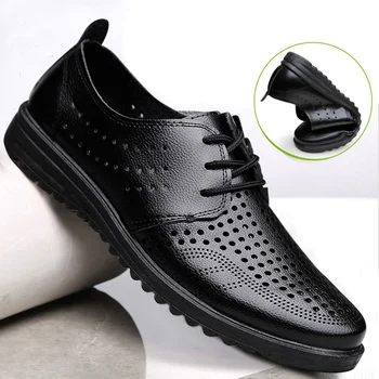Letné priedušná duté kožené sandále Business bežné kožené topánky Otec mužov otvor sandále podnikanie Mužov topánky