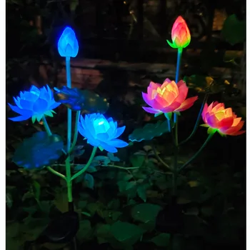 Solárne farby lotus lampa led zem záhrada lotus lampa dekoratívny trávnik svetlo 3led umelý kvet lampa