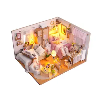 Drevené Miniatúrny domček pre bábiky Súpravy Zberateľstvo s Nábytkom Ideálny Darček pre Deti, Dospelých, Módne Diela Tvorivé Spálne
