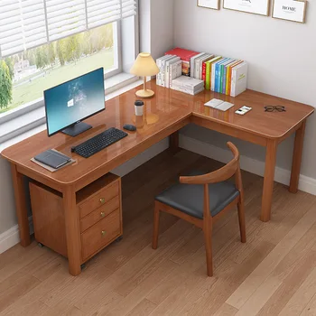 Masívneho dreva rohový písací stôl v tvare L rohu stenu spálne počítač stôl