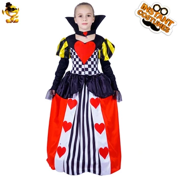 Deti Ušľachtilé Princezná Šaty Cosplay Kráľovná Dlho Maškarný Vytlačené Srdcia Halloween Kostýmy Úlohu Hrať Party Girl Šaty