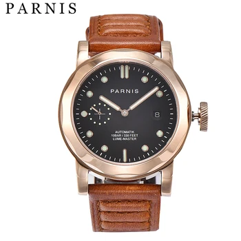 Nové Parnis 43mm Automatické Mechanické Hodinky Mužov Kožený Remienok Svetelný 10ATM Kalendár Náramkové hodinky 2023 Darček pre Muža, Luxusné Značky