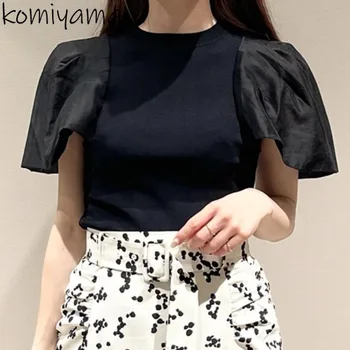 2023 Polovičný Rukáv Pulóver Topy Japonsku O-krku Lístkového Rukávy Sveter Sladké Dámske Elegantné Oblečenie Pohodlné Ženy Knitwears