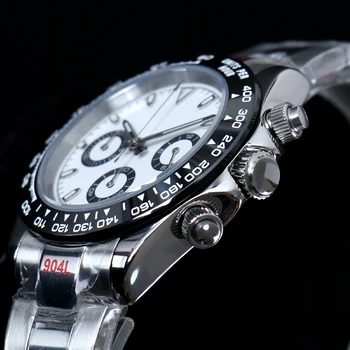 MINUTETIME Vlastné LOGO Quartz Hodinky VK63 Pohyb Panda Chronography Náramkové hodinky Sapphire Crystal Nepremokavé Ocele pánske Hodinky