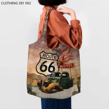 Dostať Vaše Kopy Na Route 66 nákupná Taška Ženy Ramenný Plátno Tote Bag Umývateľný USA Diaľnice, Cesty Prihlásiť Potraviny Shopper Tašky