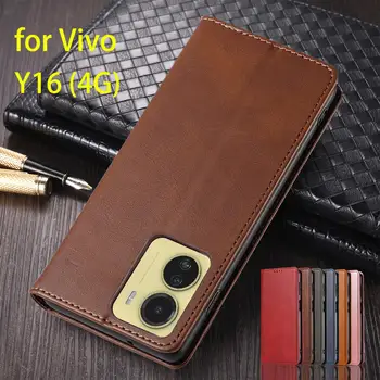 Magnetická Príťažlivosť Kožené puzdro pre Vivo Y16 (4G) Flip Cover Držiteľa Karty Závesu Peňaženky Prípade Fundas Coque