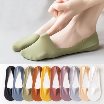 Letné Ponožky, Papuče Dámy Nové Trendy Plytké Ice Hodváb Anti-slip Neviditeľné No Show Ponožky Bežné Farbou Žena Tenké Ponožky