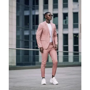 Bežné Street Fashion Prašnom Ružová Muži Obleky 2 Kusy Formálne Kabát Nohavice Dizajn Vyhovuje Zákazku Muž Blejzre Masculino Slim Fit