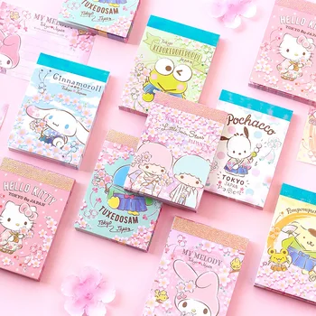 Roztomilý Sanrio Hello Kitty Kuromi Moje Melódie Čerešňový Kvet Farba Stránke Študent Správu Memo Záznam Anglické Slovo Praxi Zošit