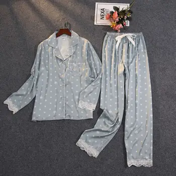 Sexy Čipka Pyžamo Oblek pre Ženy Bežné Tričko a nohavice 2 ks Nohavice Nastaviť Plavky Satin Odev Leopard Nightgown Sleepwear