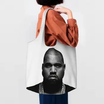 Vlastné Populárny Rapper Kanye West Plátno Nákupní Taška Ženy Recyklácie Veľkú Kapacitu Potraviny Tote Shopper Fotografie Kabelky
