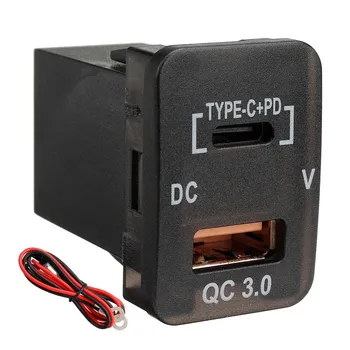 Typu auta-C+PD QC3.0 Nabíjačku Dual USB Adaptér Palubnej doske Pätice Voltmeter pre Toyota Camry Landcruiser Prado