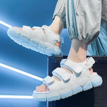 Letné duté topánky kórejská verzia módne športové trend popcorn pánske sandále zvýšiť temperament pánske topánky biele topánky