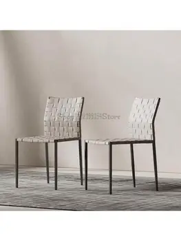 Svetlo luxusné kožené sedlo jedálenské stoličky Nordic ratan stoličky domov minimalistický stolček operadlo obliekanie stoličky jednoduchý jedálenský stôl