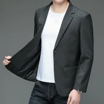 Muži Klasickej Šedej Blejzre Slim Montáž Vyhovovali Kabát Muž S Drážkou Golier Dizajn Oblečenie Shodow Line Vzor Oblečenia Na Jeseň Zima