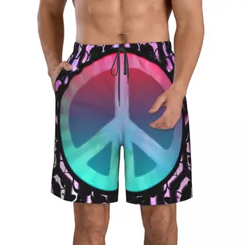 Hippie Štýl Mier Známky pánske Plážové Šortky Fitness Rýchle sušenie Plavky Zábavné Ulici Zábavnej 3D Šortky