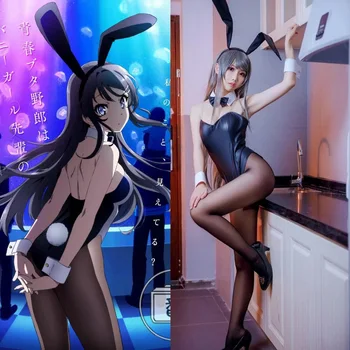 Sakurajima Mai Cosplay Kostým pre Dievčatá, Halloween Ženy Čierne Sexy Jumpsuit Darebák nesníva o Bunny Dievča Senpai Cos