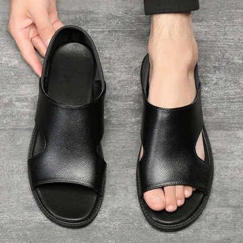 Leto a letné dual-purpose pláže topánky hrubé hovädzie kože soled topánky na bežné pohodlné pánske sandále