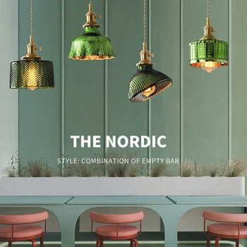 Nordic minimalistický reštaurácia luster nostalgické retro nočný bar verandu rodine zelená všetky meď, sklo lampa