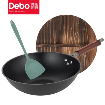 Debo kvalitné Tradičné železa wok,Non-povlak Woks Ručne kované Pre Kuchyňa PanWooden Rukoväť Wok, Kuchyňa Plyn Hrniec Riadu