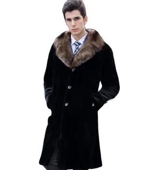 Európsky Trend Zimné Imitácia Noriek Kožušinový Kabát Muž Dlho Dizajn Výkopu Outwear Teplé Mužov Kožušinový Kabát Žltá Golier