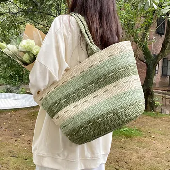 Dámy Veľkého Slamy Väzbe Prúžok Ramenný Strane Tašky pre Ženy 2023 Letný Hit Módne Trendy Tote Bag Lady Kabelky Pláži Tote Bag