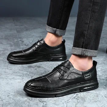 Originálne kožené topánky pánske topánky nepremokavé priedušná pánske black Britskej firmy šport formálne neformálne obuv Bytov Šitie